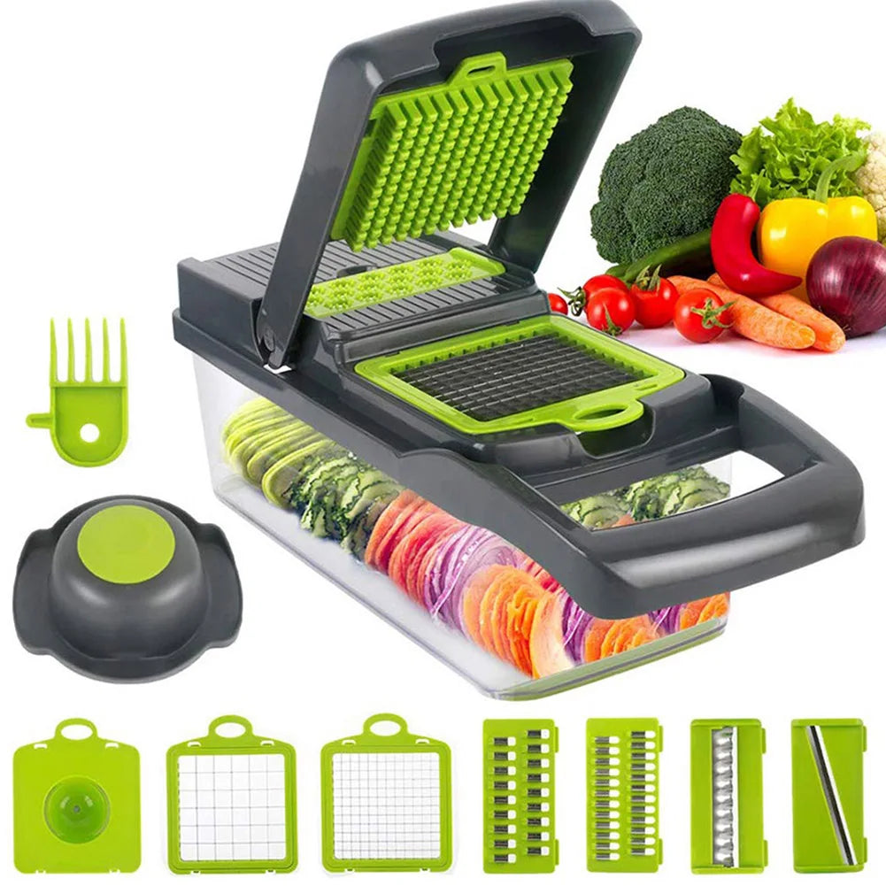 Vegetable Chopper Multifunctional Food Chopper 8 Blades Vegetable Cutter with Hand Guard & Container Food Slicer Kitchen Gadgets